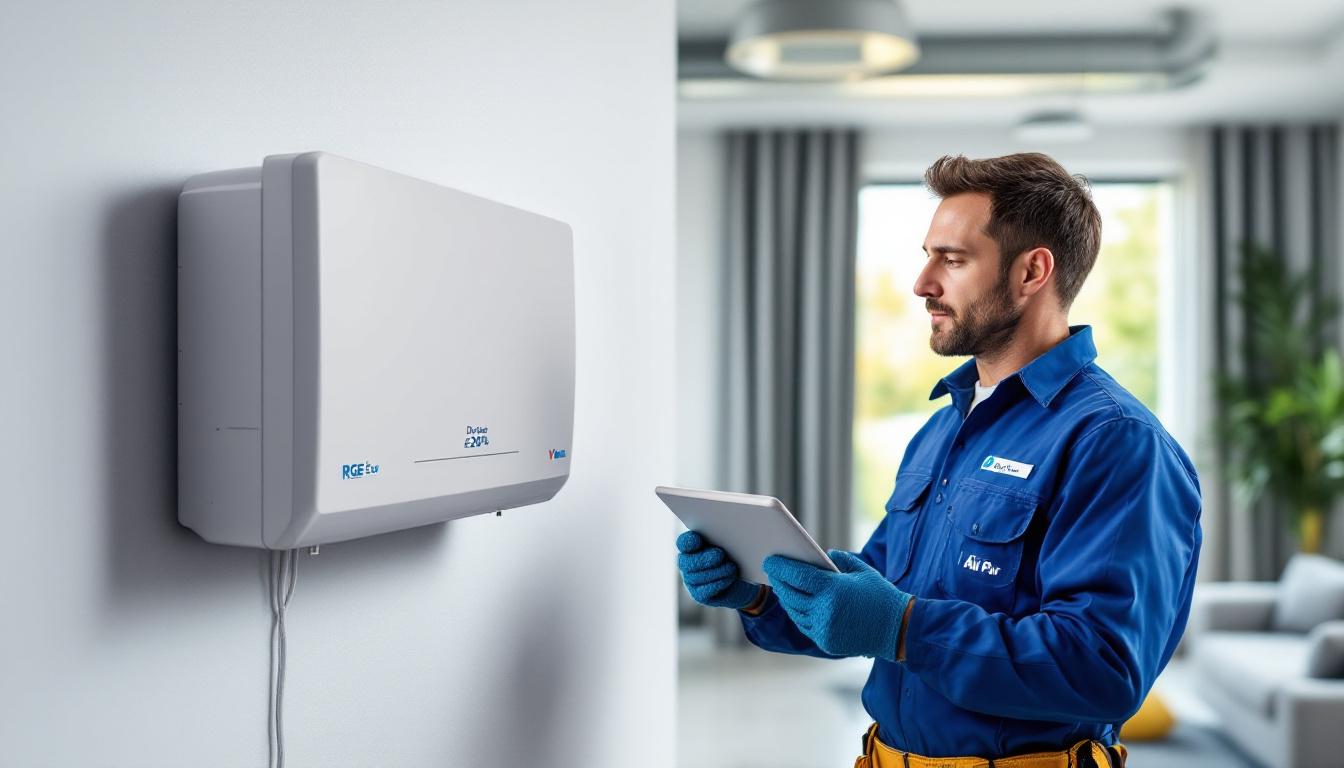 Installateur RGE en train de poser une VMC double flux dans des combles