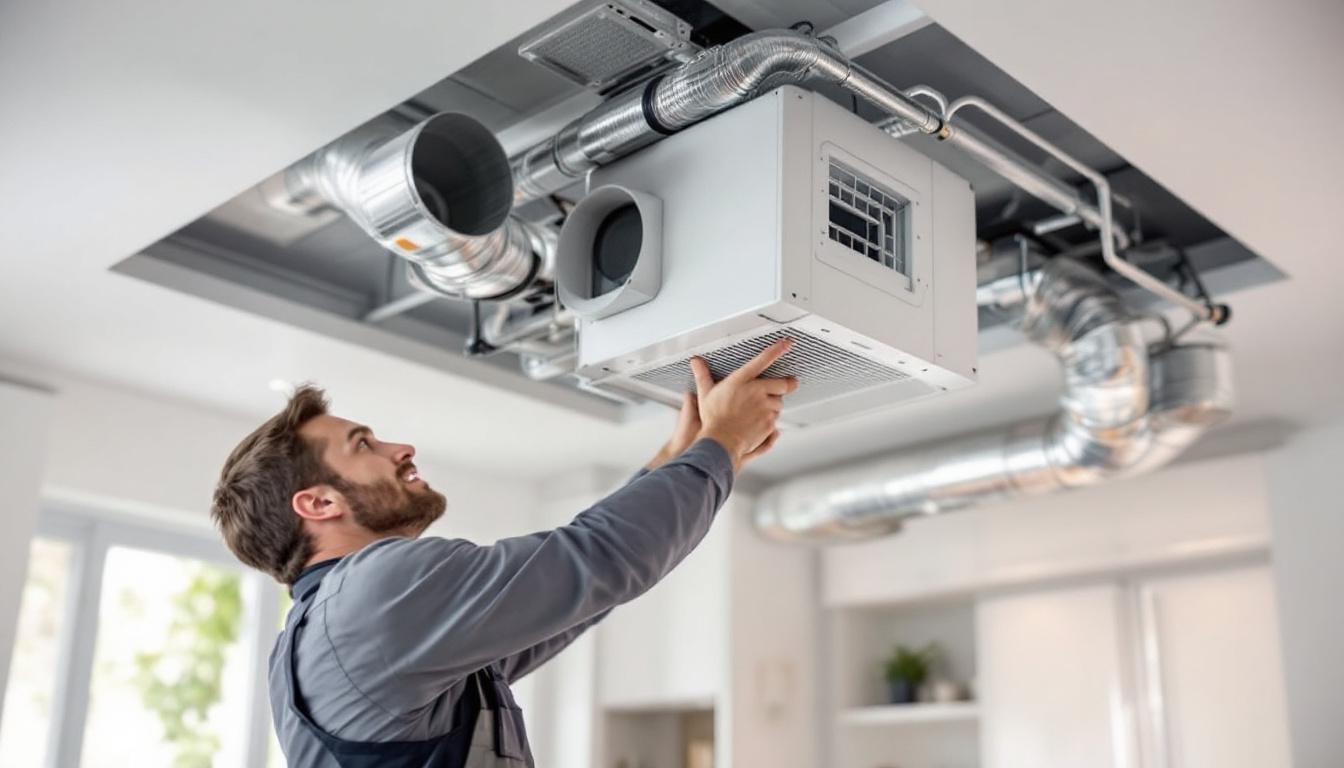Schéma explicatif de l'installation et du fonctionnement d'une VMC double flux dans une maison moderne
